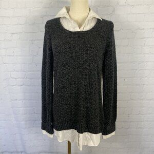Ab Studio Large Grey Knit White Blouse Layered Sweater